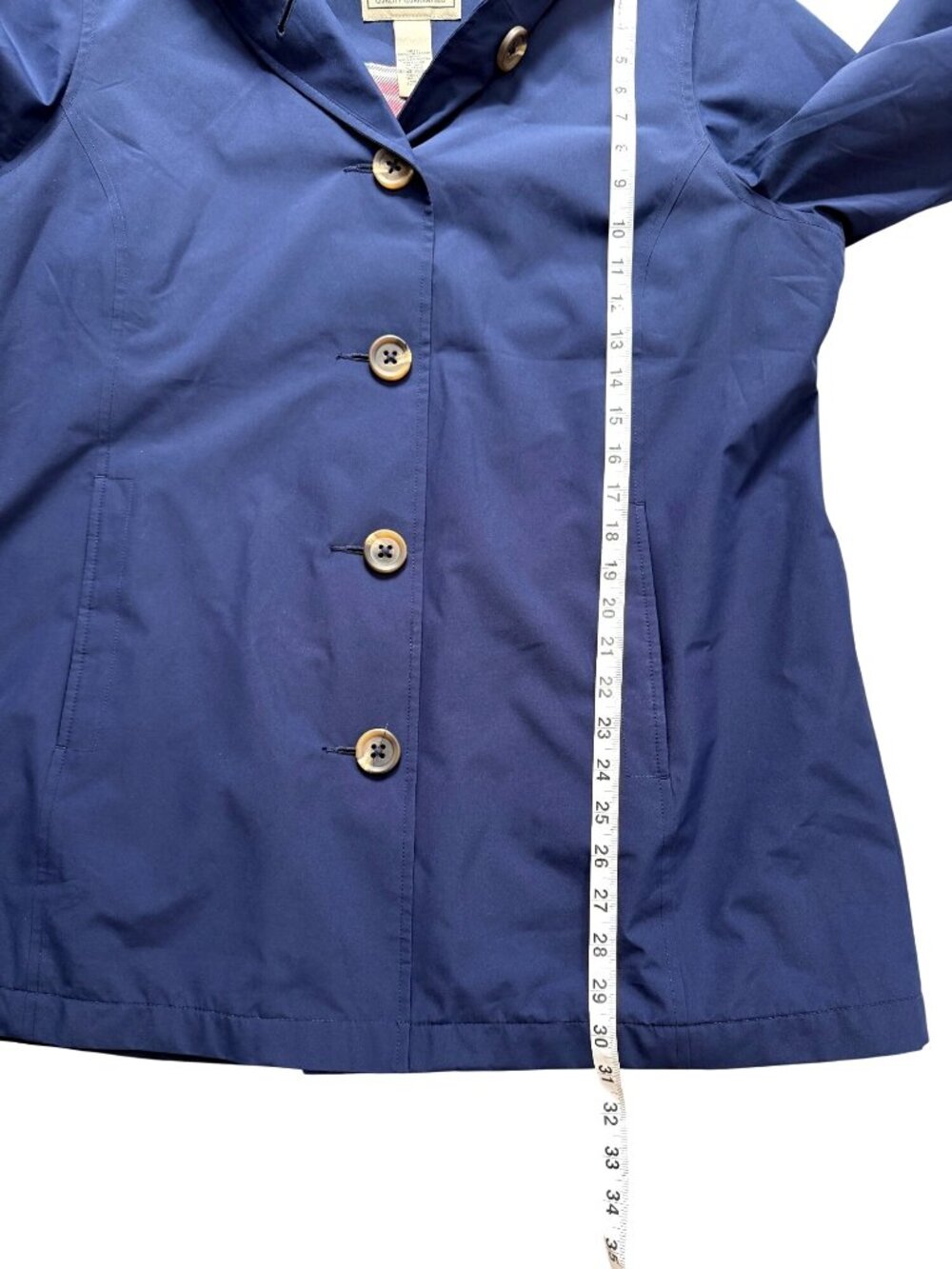 L.L. Bean Womens Size L Macintosh Coat Easy Care Jacket Hooded Navy Plaid-Lined - Picture 5 of 7